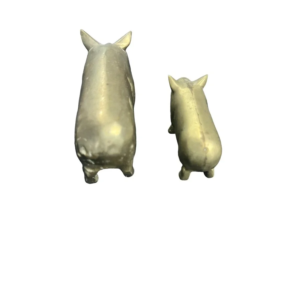 Old Vintage Solid Brass Set Pigs Figurine Metal Piggy Hog Farm Animal 4.25